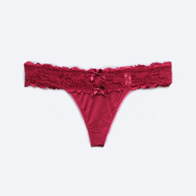 

Lace Embroidery Panties Thongs Women Sexy Lingerie Temptation Low Waist Breathable G String Bow Decoration Seamless Briefs, Black