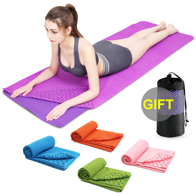 

Yoga Mat Dedicated 183*63 Yoga Towel Lengthen Non-Slip Water Absorption Keep Warm Available Indoors And Outdoors Send Mesh Belt, Blue