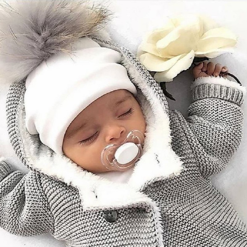 

Baby Hat Cotton Pompom Hat For A Boy Winter Infant Girls Cap Newborn Children Hats Caps 0 to 8 Years, White