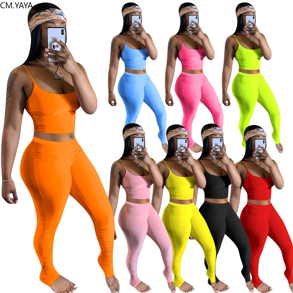 

Fashion Women Set Two Piece Set Tracksuit Tank Crop Tops Stacked Jogger Sweatpants Suit Fitness Outfit Matching Set, Orange