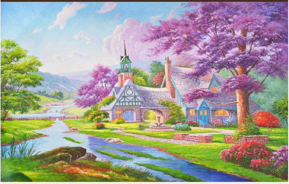 

3d wallpaper custom photo mural on the wall European pastoral forest landscape oil painting background home decor wallpaper for living room, Non-woven