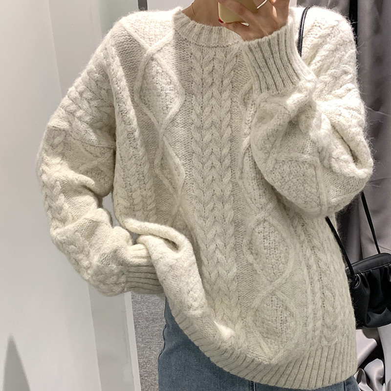 

3 colors 2020 Autumn Winter Women Pullovers and Sweaters Jumper loose mohair soft Warm Female thick knitted Sweater (N0057, Jiao tang