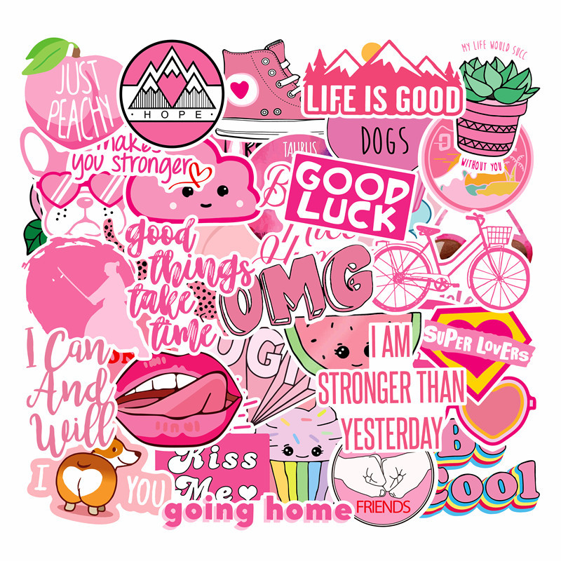 

40Pcs So Cute All Pink Girls Fresh VSCO Stickers Pack Non-random Car Bike Luggage Sticker Laptop Skateboard Motor Water Bottle Decal, Multi-color