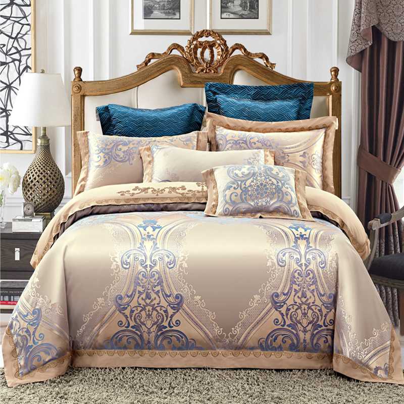 

Luxury jacquard Bedding Set King Queen Size Bed Linen silk Cotton Duvet Cover Bed Sheet Set Pillowcases