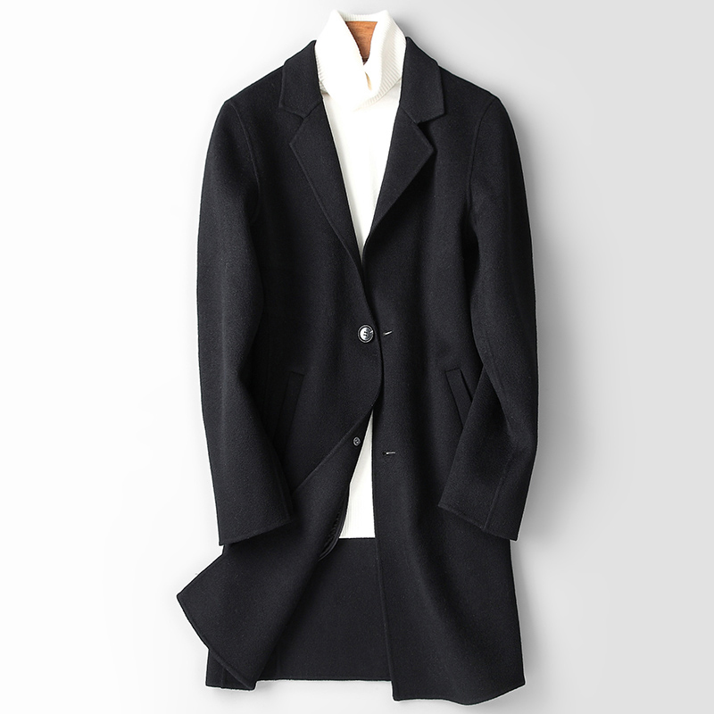 

Double-sided 100%Wool Coat Men Spring Autumn Long Jacket Windbreaker Mens Coats and Jackets Abrigo Hombre 8812 KJ1550, Black