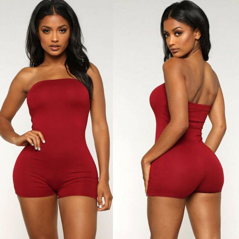 

2020 Women Fashion Sleeveless Solid Color Jumpsuit Slim Fit Short Bodycon Rompers, Black