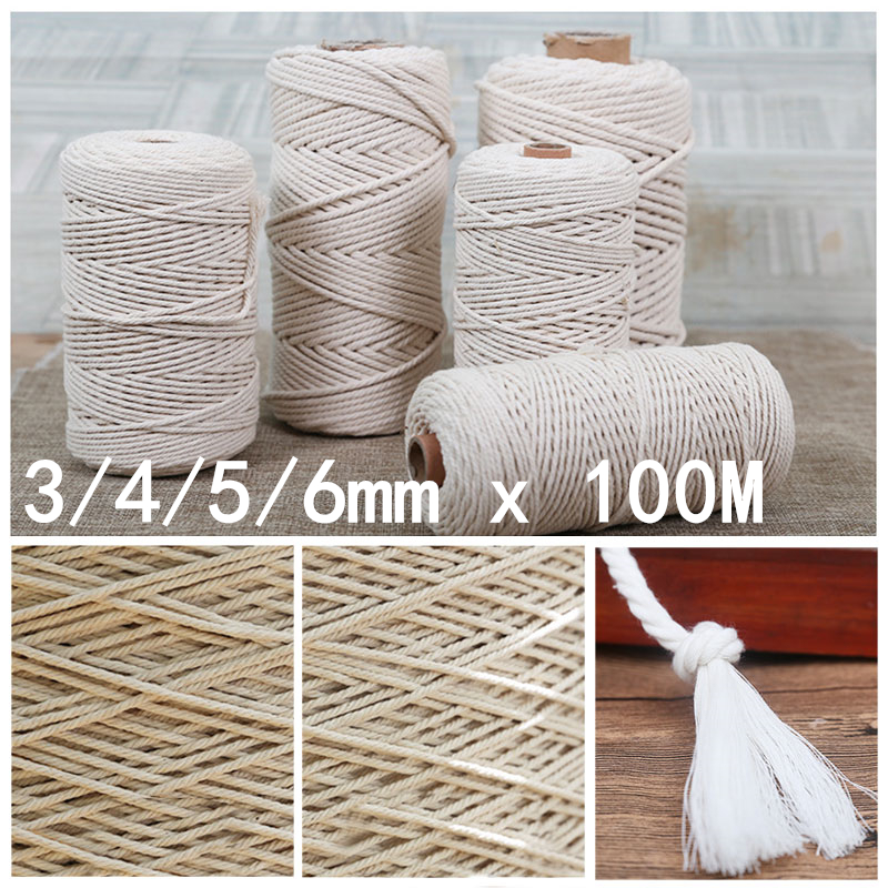

1pc Natural 100% Cotton Twisted String Cord 3/4/5/6mm 100M Macrame Artisan String Rope For DIY Tapestries Knitting Home Decor, 3mm x 100m