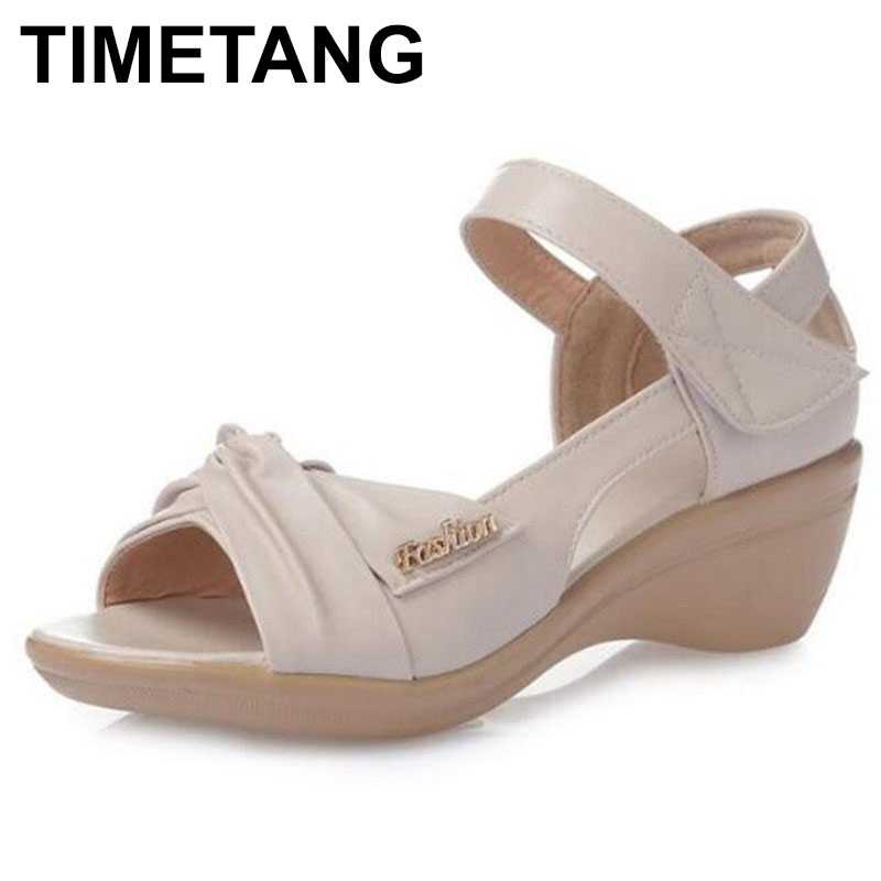 

TIMETANGHot promotion 2020 light comfort summer shoes women sandals fashion shoes big size real leather woman wedge sandal, Beige