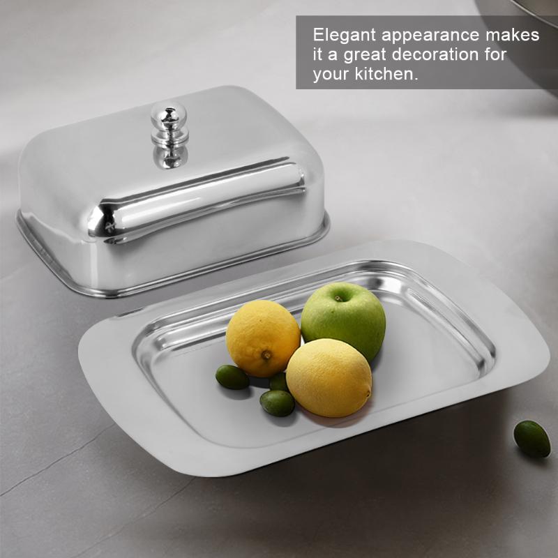 

Stainless Steel Butter Dish Box Container Cheese Server Storage Keeper Tray With Lid Kitchen Dinnerware Fruit Salad Container
