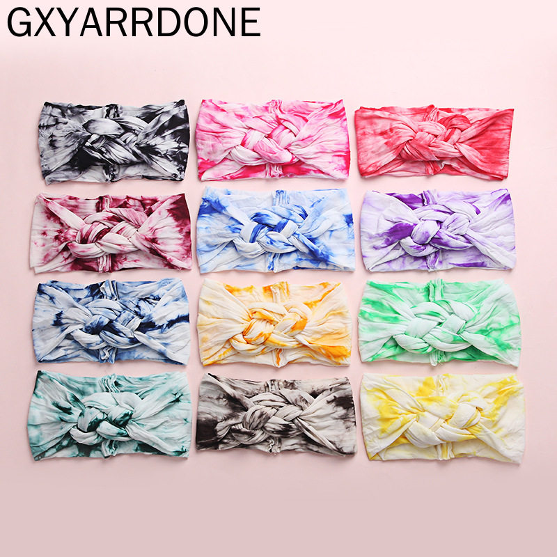 

Tie Dye Nylon Baby Headband Chinese Knot Head Wrap Braided Baby Hair Bands Infant Hair Accessories for Girls 12 Colors