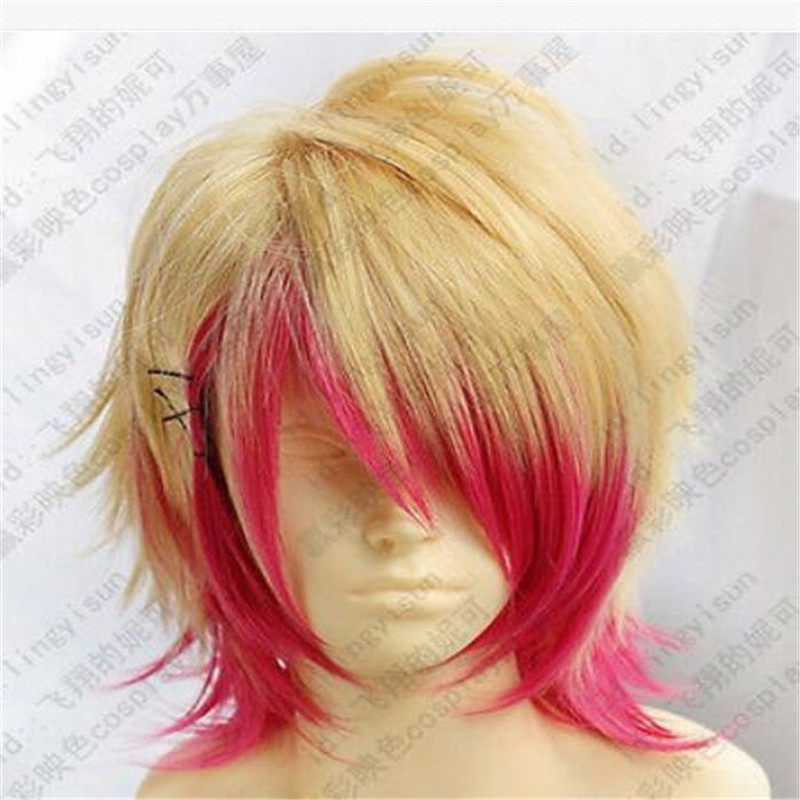 

New wig Cosplay Uta no Prince Sama Short Blonde & Pink Red Wig, Mix color