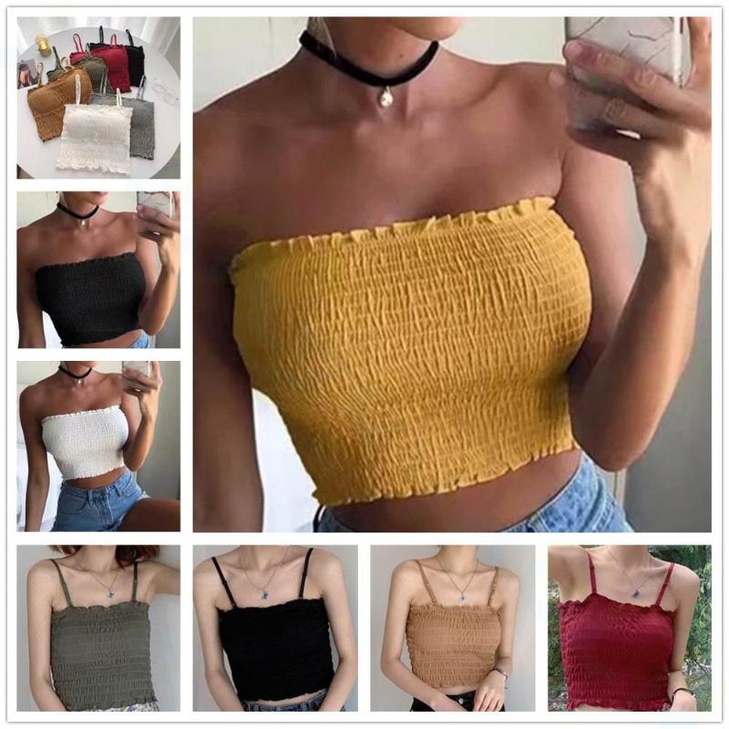 

Women Strapless Top Sexy Sleeveless Crop Top Elastic Boob Yoga Running Gym Tube Tops Shirt Summer Beach Tank Tops underwear, With chest pads