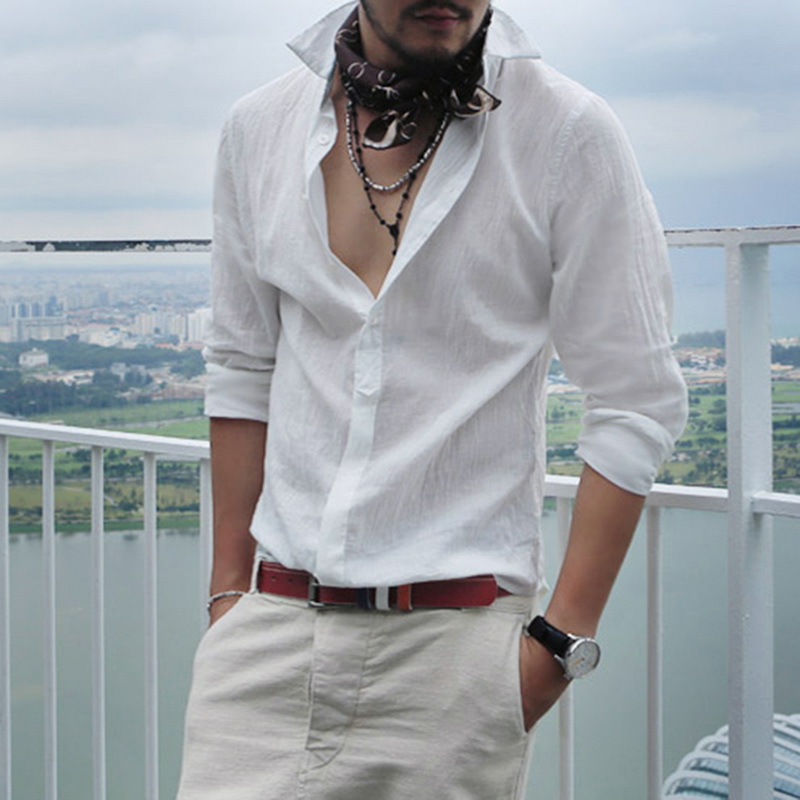 

2020 Sexy Men White Running Shirt Loose Long Sleeve Linen Shirts Quick Dry Mens Tunic Shirts Autumn Male Streetwear Tops, Gray
