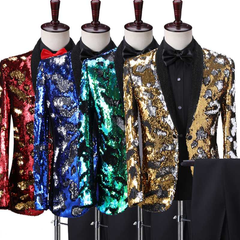 

Luxury Gold Flipping Sequins Tuxedo Blazers Men's Suit Jackets Host Singer Chorus Wedding Party Stage Blazer Nightclub Costume