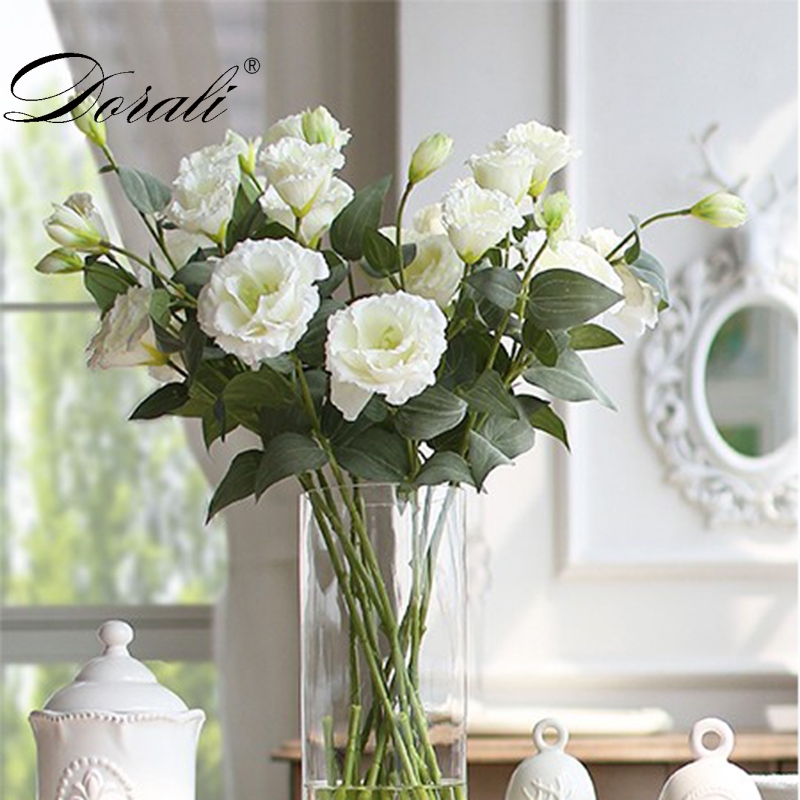 

Silk European Artificial Flowers 3 Heads Fake Eustoma Gradiflorus Lisianthus Christmas Wedding Party Home Decorative 5 Colours, Green