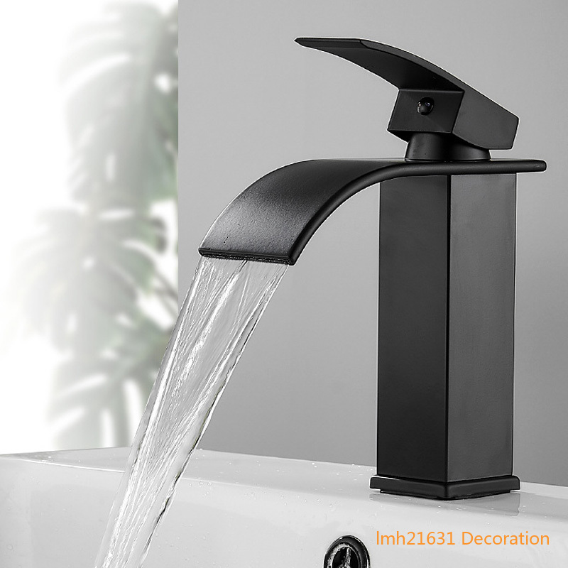 

New Hotel Waterfall Cube Faucet Outdoor Garden Hot and Cold Hand Face Washing Faucets for Bathroom Sinks Ceramic Basin Stainless Steel Black