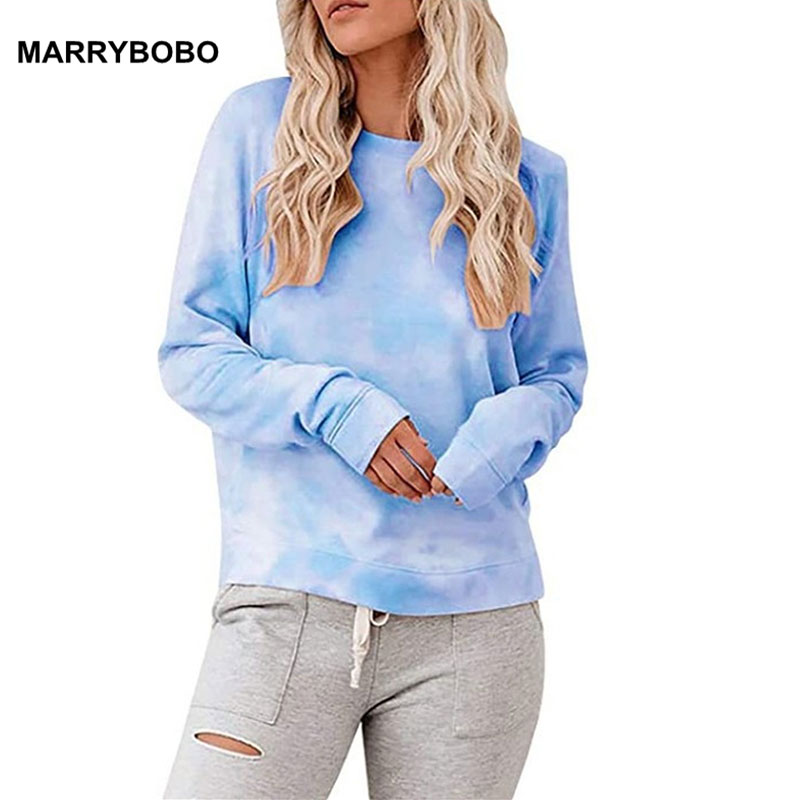 

Harajuku Tie Dye Print Sweatshirt Autumn Winter O-Neck Long Sleeve Casual Pullovers Tops Korean Loose Sweatshirts, Bytf01 blue