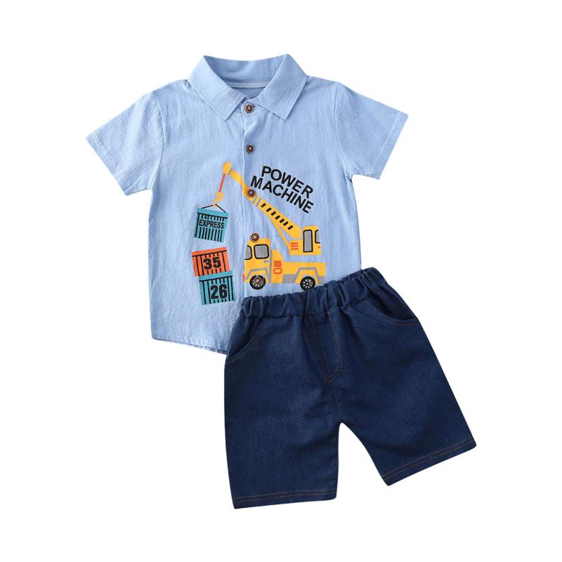 

2020 New Emmabay Baby Boys Two-Piece Summer Outfit 2 Pieces Children's Cartoon Print Shirt Set Short Sleeve T-Shirt