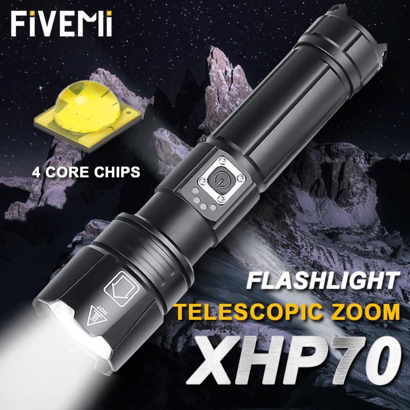 

Portable Ultra High Brightness XHP70 LED 18650 XHP50 USB Rechargeable Tactical Light 26650 Zoom Torch