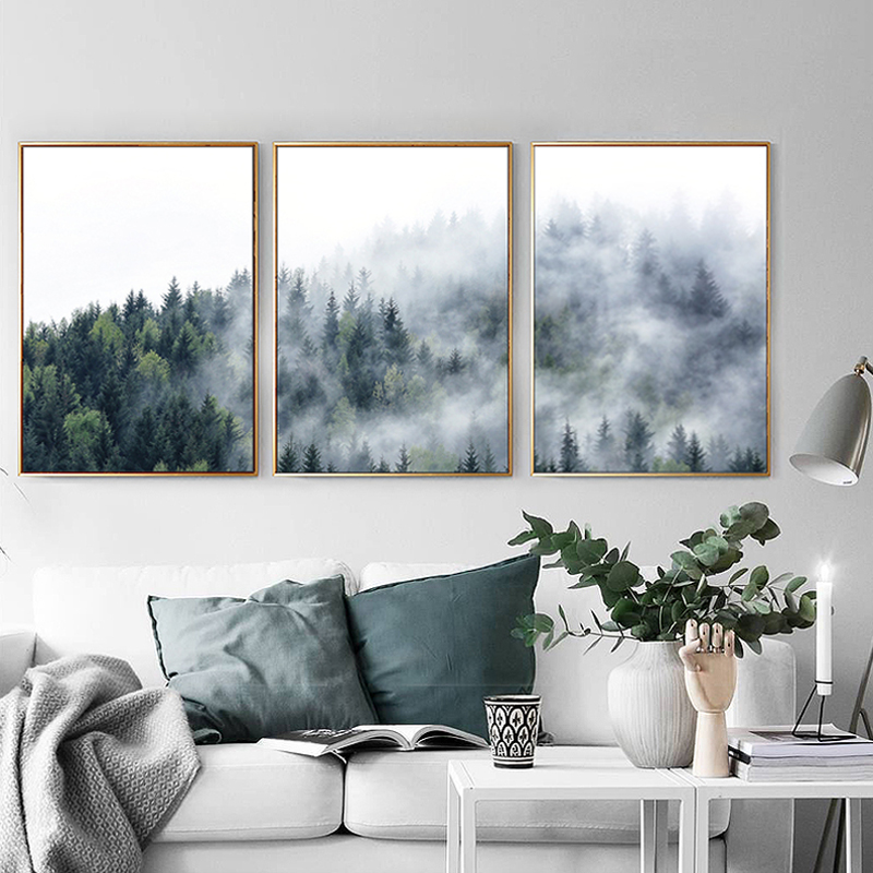 

Misty Forest Mountain Canvas Painting Fog Picture Wild Tree Landscape Poster and Print for Living Room Scandinavian Home Decor