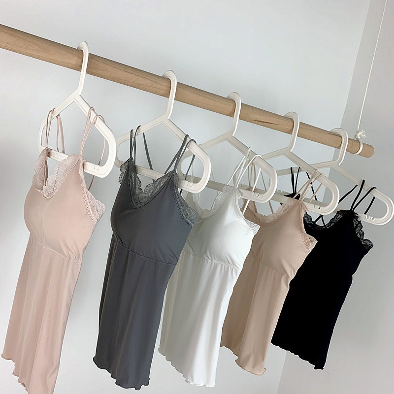 

Ice Silk In The Summer Of 2020 With Breast Implants New Beauty Back Inside Condole Belt Vest LACES Cross Sexy Outer Wear, Beige