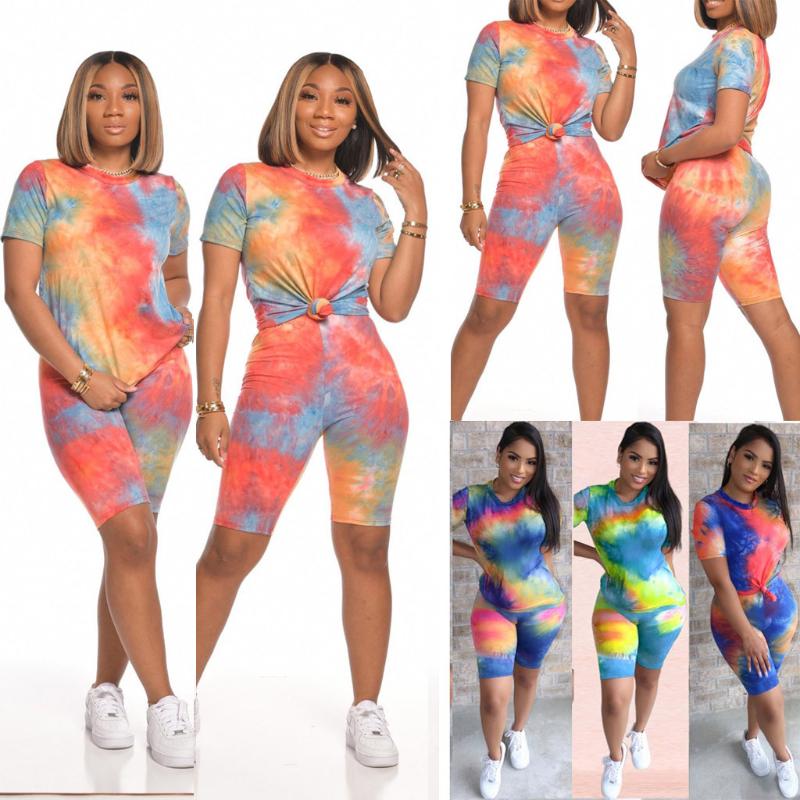 

2020 Women Sets Summer Tracksuits Patchwork Sportswear Tops+Shorts Suit Two Piece Set Club Party home 2 Pcs Sexy Outfits#2, Blue