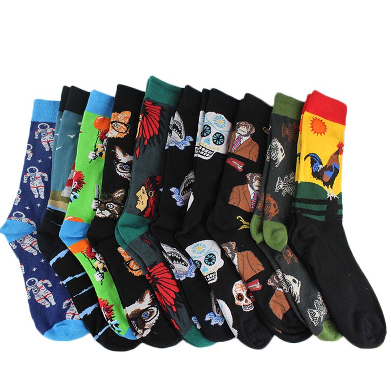 

Hip Hop Painting Cotton Funny Colorful Men Socks Wedding Clacetines Hombre Divertidos Animal Cute Crew Socks Ship, 17
