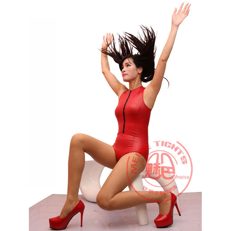 

Plus Size Zipper Open Front Sleeveless Bodysuit PU Leather Latex Catsuit Body Sculpting One Piece Swimwear Bodycon Teddies Suit, Black