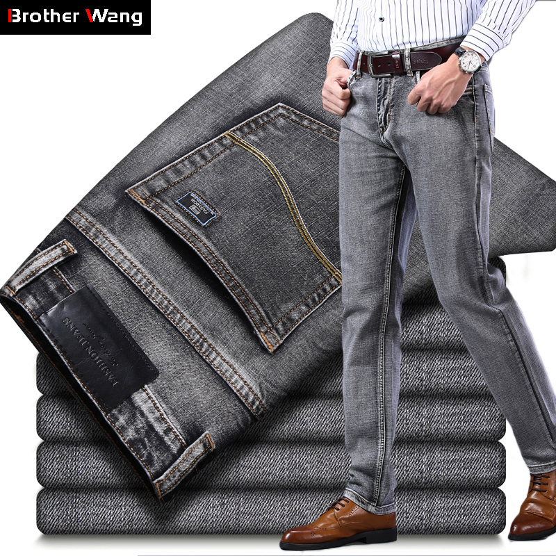 

2020 Summer New Men's Stretch-fit Thin Jeans Business Casual Classic Style Fashion Denim Trousers Male Black Blue Gray Pants, Regular 063-black