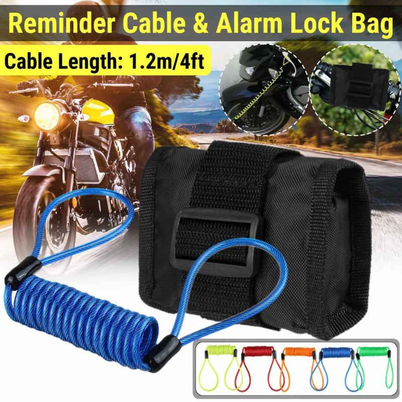 

120cm Reminder Cable + Alarm Lock Bag For Motorcycle Motorbike 5 Color Anti Thief Motorbike Wheel Alarm Disc Lock