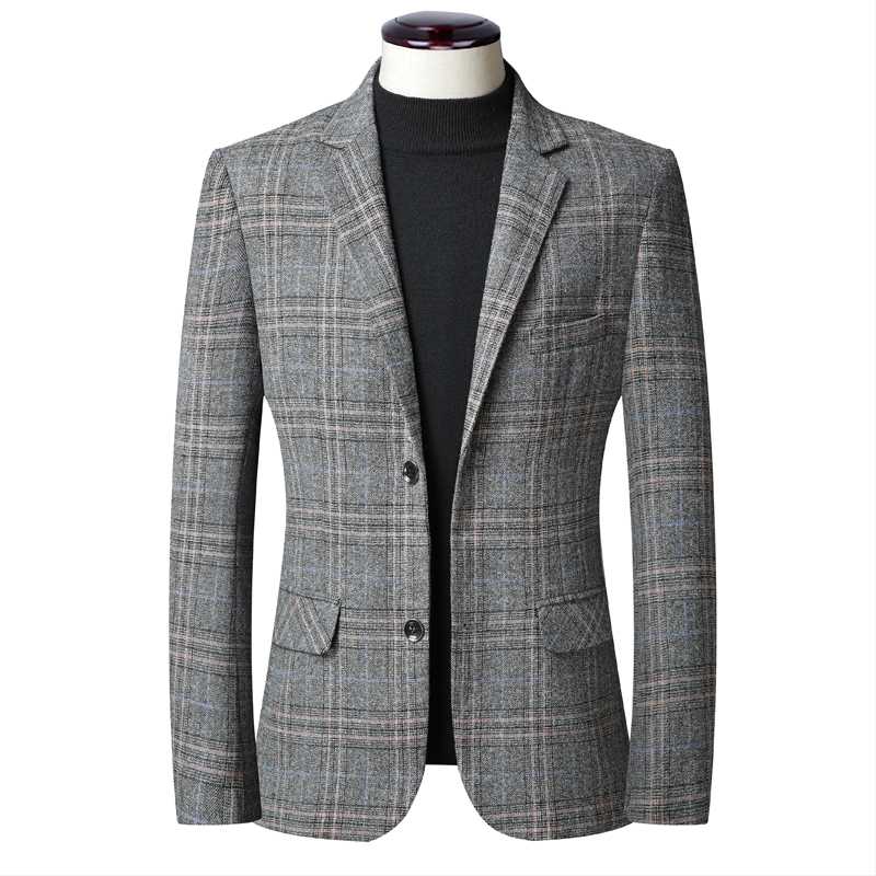 

2020 New Plaid Wedding Party Coat Suit Jacket Single Breasted Male Blazers Mens Coat Wedding, Gray