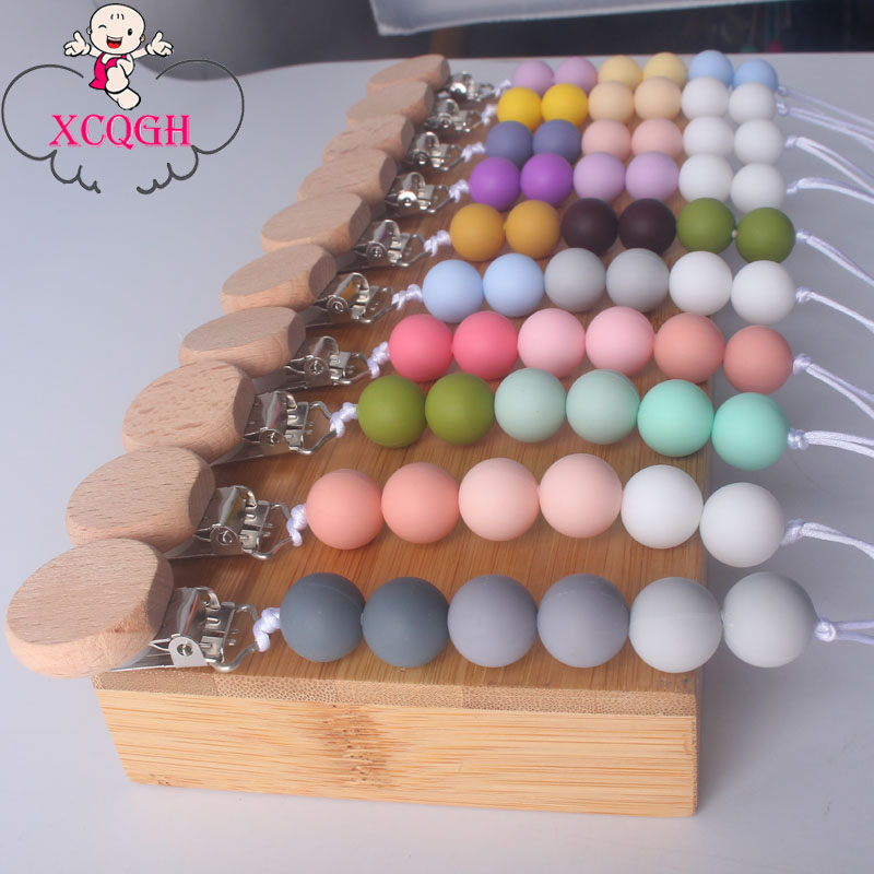 

XCQGH 1PCS Grade 15MM Silicone Beads Baby Pacifier Nipple Holder Clip Round Pacifier Clip Wood