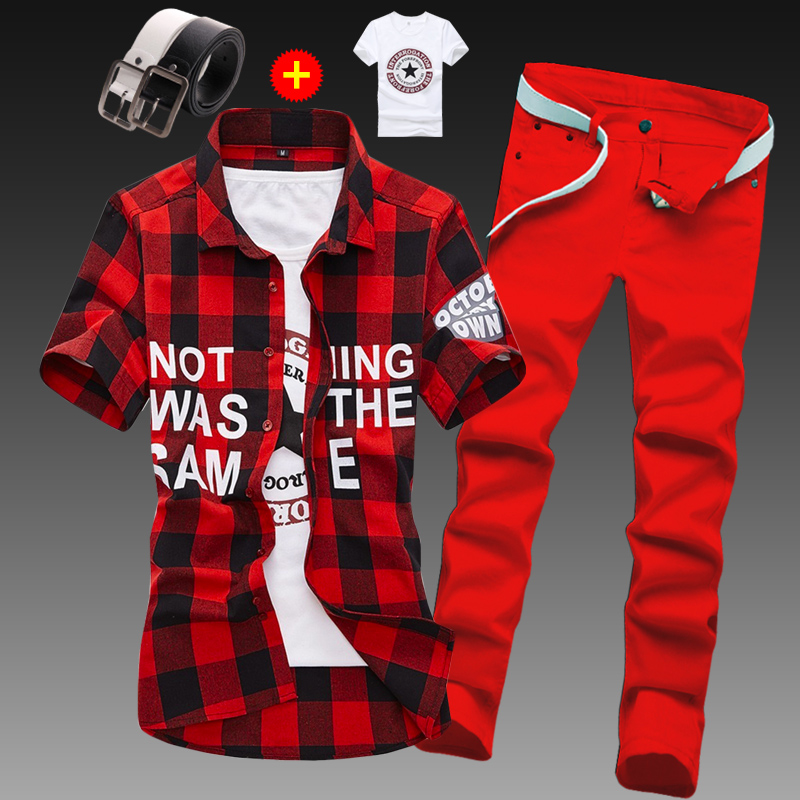 red and black check t shirt mens