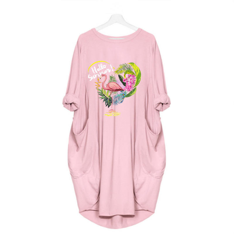 

2020 New Women' DIY Dress Summer and Autumn Trend Printing Women' Long Sleeve Long T-shirt Large Size Loose Casual Skirt Wholesale, Black