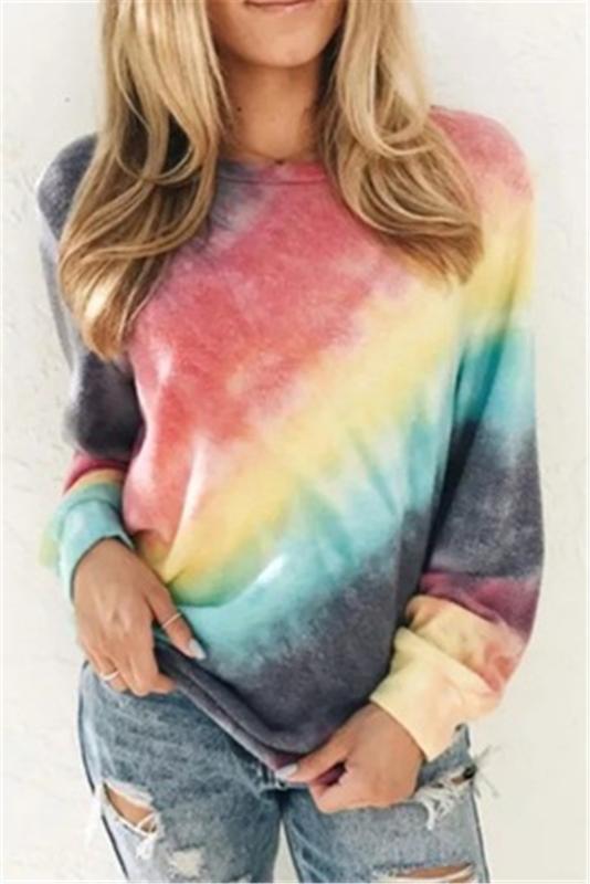 

Sports Top For Women Tie Dye Sportswear Fitness Trainning Shirt Cotton Printed Breathable Winter Workout Active Wear Long Sleeve