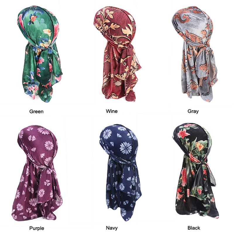 

Doo Rags Floral Long-tailed Velvet printed long-tailed pirate hat Hip-hop Turban Cap Head Wrap Bandana Headwear