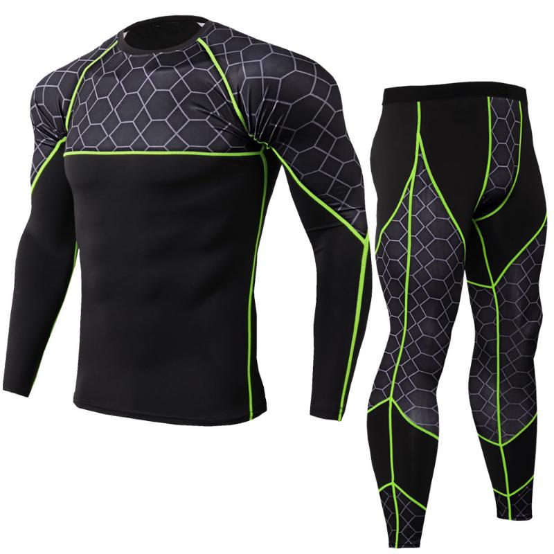 

Stretch Quick-Drying Suits Fitness Sports Training Clothes Men' Long Sleeve Printed Tights with Trousers Slim Pullover Pants