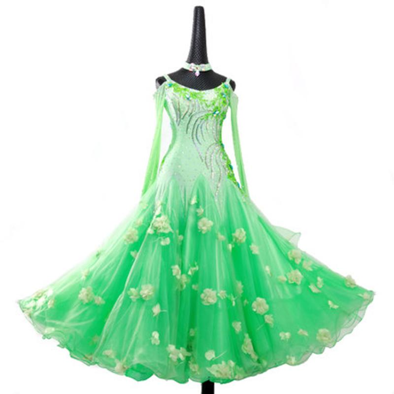 

Dance skirt modern dance skirt new social ballroom competition dress waltz dress performance high-end, Green