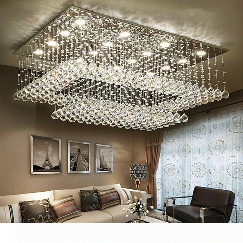 

Modern Contemporary Remote LED Crystal Chandeliers with LED Lights for Living Room Rectangular Flush Mount Ceiling Lighting Fixture