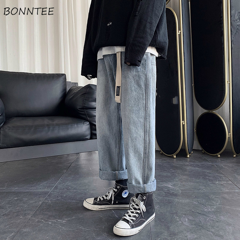 

Jeans Men Solid Wide Leg Trousers Loose Large Size 3XL Simple All-match Mens Leisure Chic Retro Korean Style Harajuku Streetwear, 2206-light blue