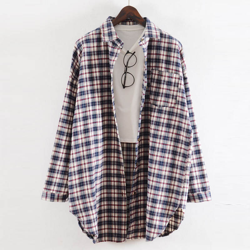 

VogorSean Cotton Plaid Womens Blouses Shirts Summer 2020 Fall Long Sleeve Plus Size Women Blouse Shirt Tops Red/Blue/Green