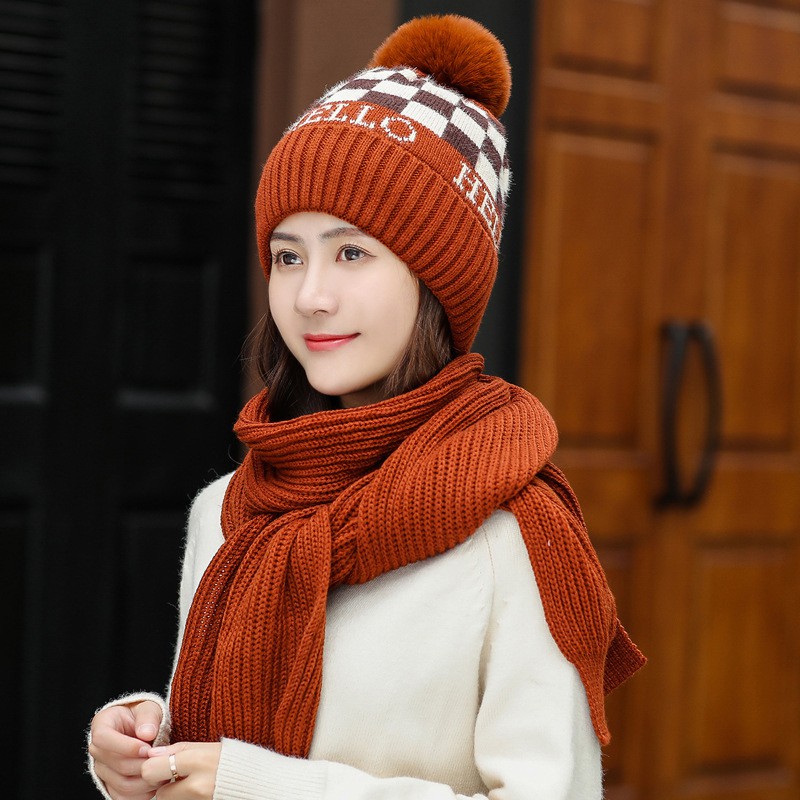 

2pcs Fashion Women Winter Warm Hat Knitted Skullies Beanies Ski Cap And Scarf Set, Pink
