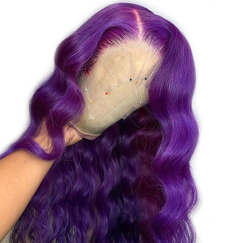 

Black Women 360 lace frontal Wig PrePlucked Brazilian Purple Colored Lace Front Wigs Human Hair Wigs Wavy Remy With Baby Hair