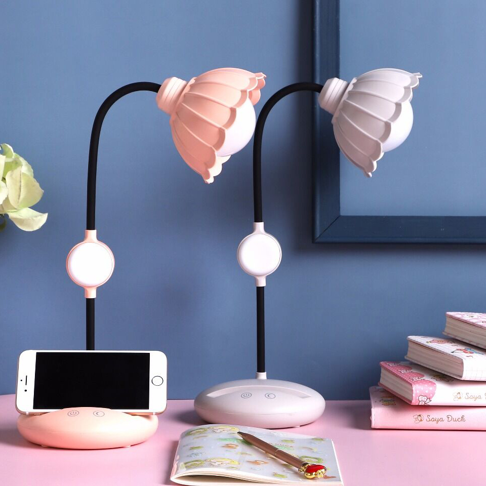 

grey-white pink blue led lights source Lamps flower shape touch work study table lamp with three level dimming