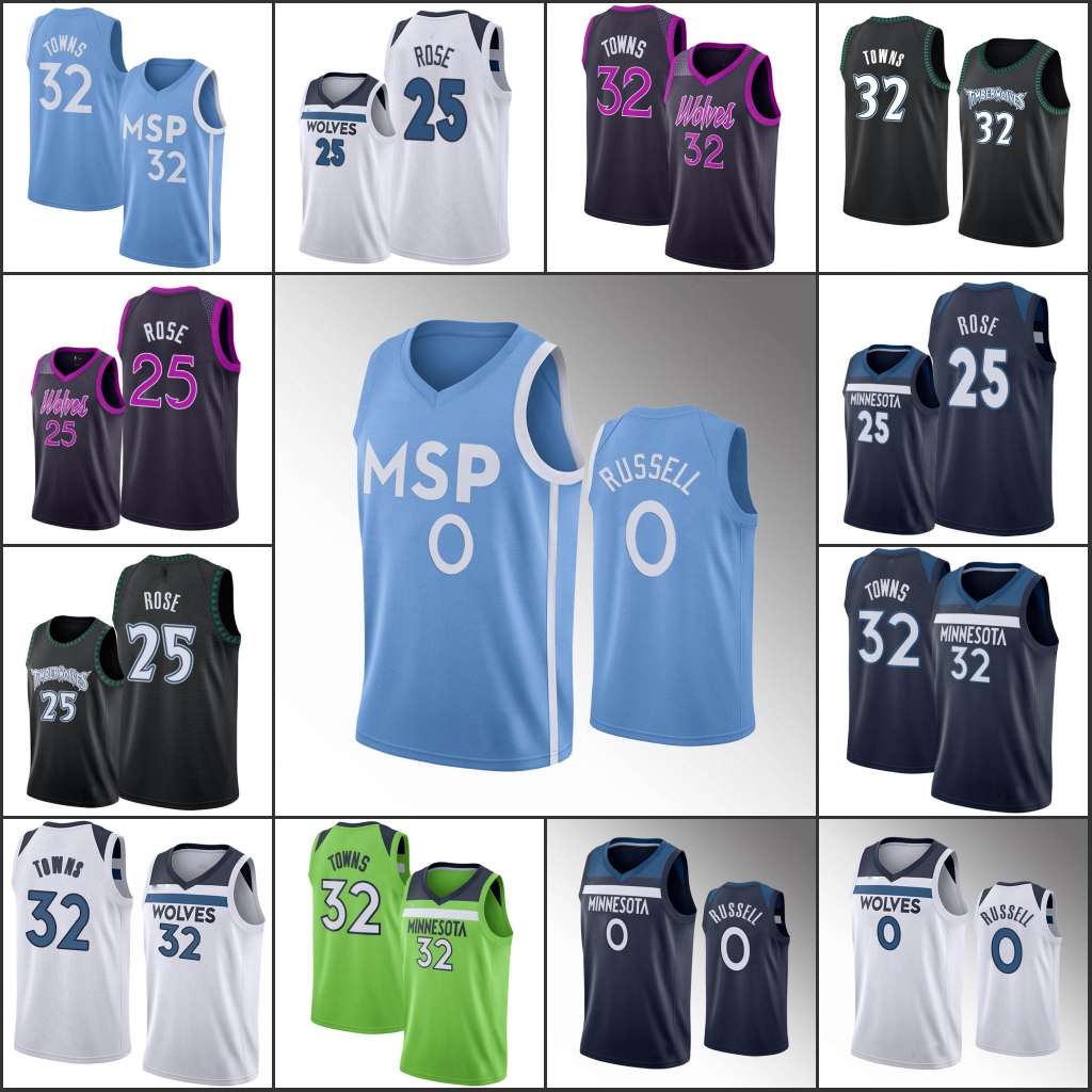

Minnesota Timberwolves Men D'Angelo Russell Karl-Anthony Towns Derrick Rose Basketball Jersey