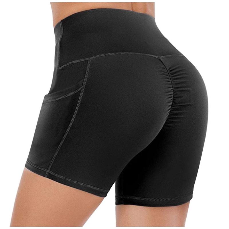 

Womens Elastic Workout High Waist Fitness Leggings Sports Tight Casual Solid athletic Yoga Short For Female 2020 Summer Hot, Black