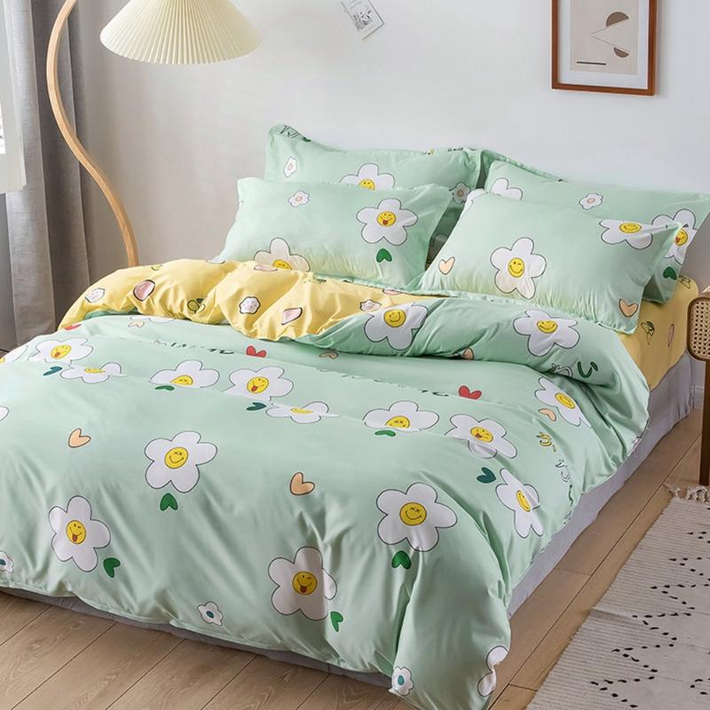 

Home Textile Bedding Sets 5 size Green Flowers Summer Bed Linens 3/4pcs Duvet Cover Set Pastoral Bed Sheet AB Side Duvet Cover
