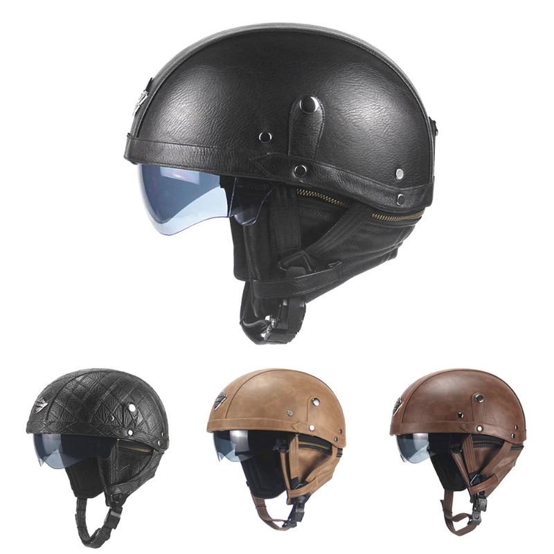 

Electric Bicycle Casque Goggles Visor for Scooter Cycling Touring Vintage Helmet Half Motorcycle Helmet Open Face Accessorise, Brown