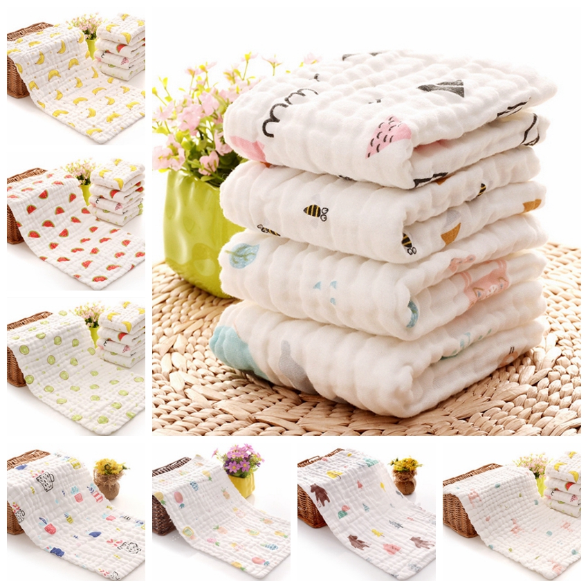 

Baby Burp Cloths 100% Cotton Gauze Newborn Bath Towel Muslin Baby Face Towels Baby Bath Wrap Wipe Cloth 17 Designs 100pcs DW4154