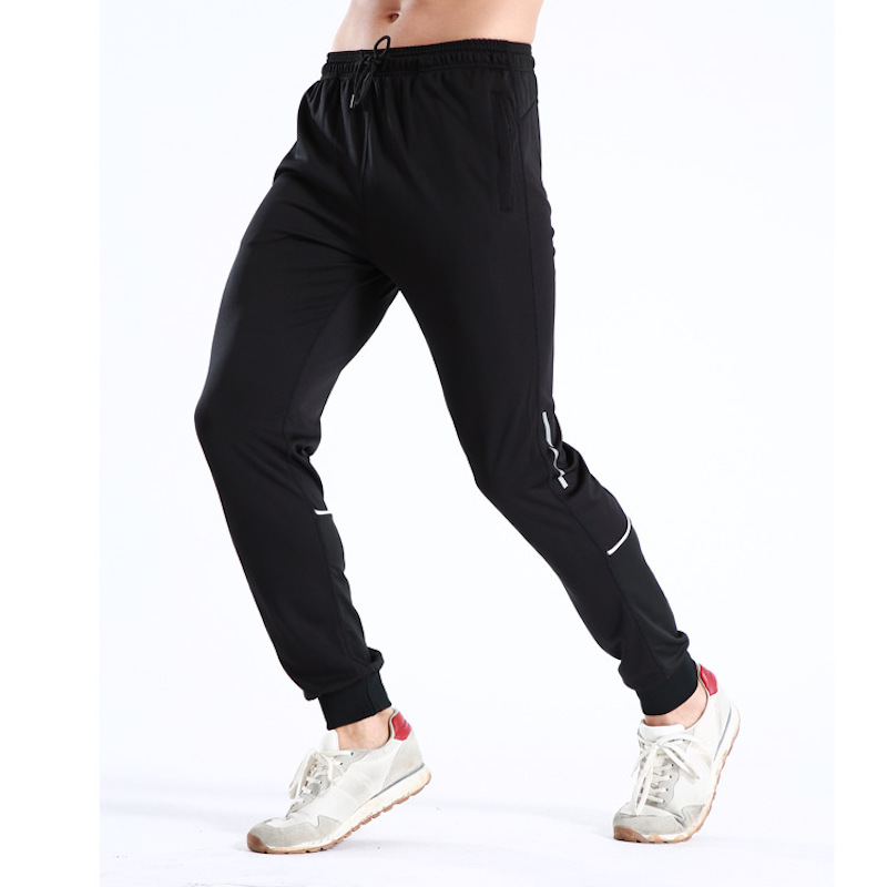 

EFY7065 Quick-dry Zip Pockets Mens Casual Sports Pants Loose Fitness Running Trousers Football Workout Pants Sweatpants, Black